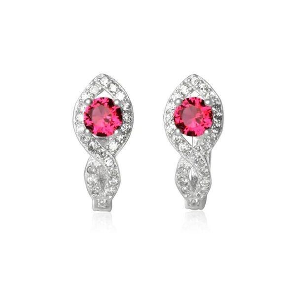 Gorgeous Ruby & White Topaz Gemstone Leverback Earrings - Picture 3 of 4